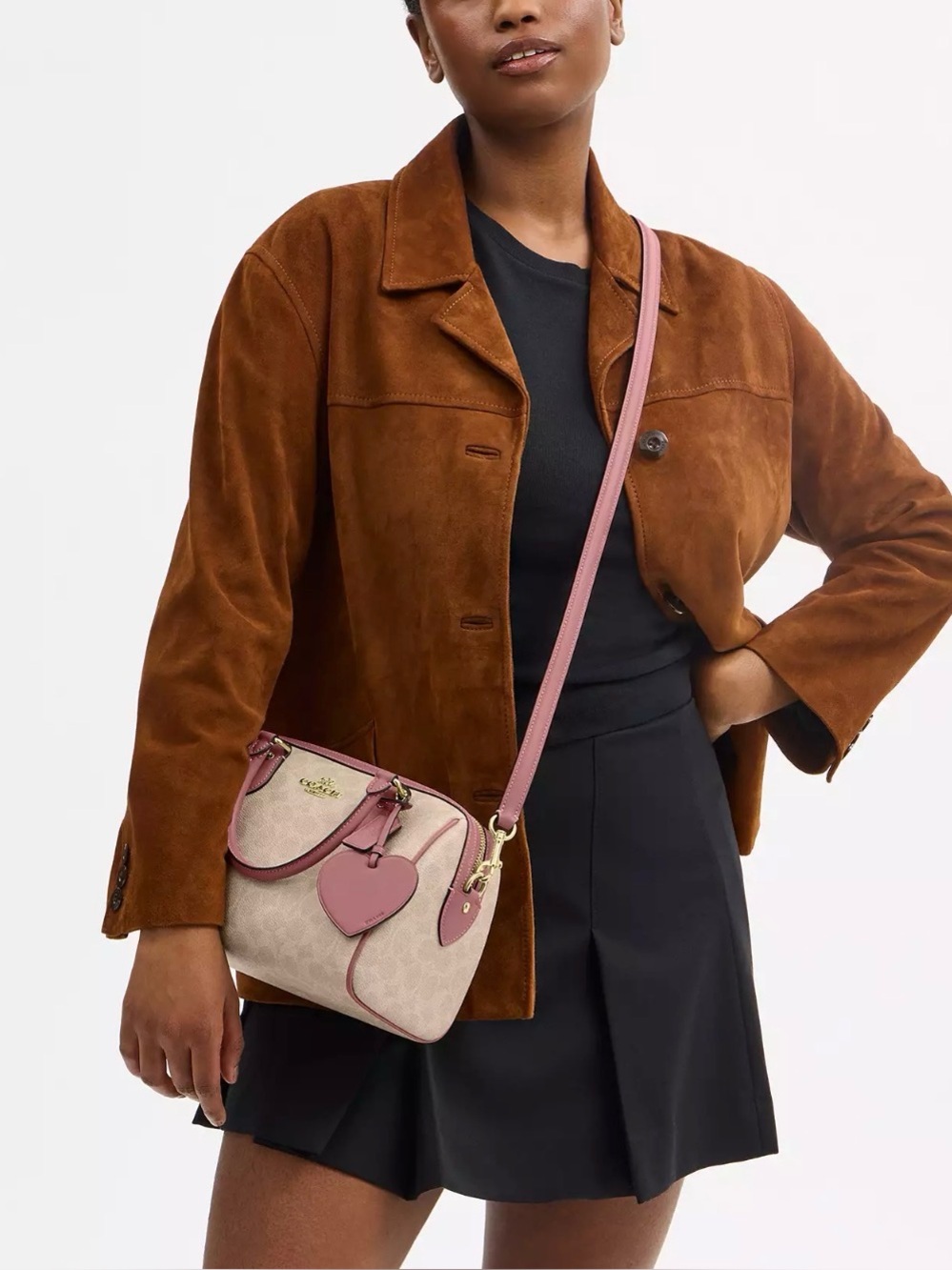 COACH Rowan Heart Charm Signature C Coated Canvas and Smooth Leather Crossbody - Picture 12 of 13
